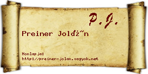 Preiner Jolán névjegykártya